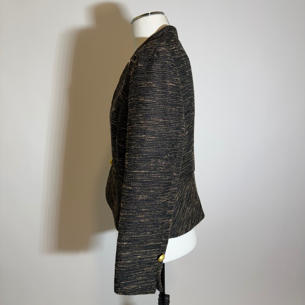 Mary Kay by Twin Hill Tweed Peplum Blazer Jacket Black/Gold Womens Petite Sz 12P - Picture 3 of 12